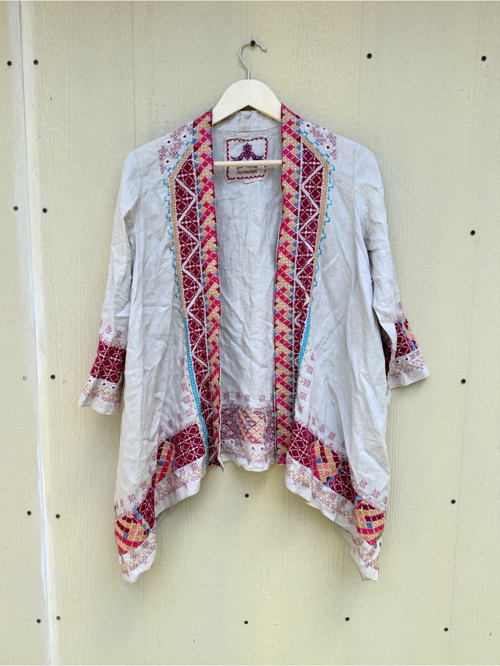 Johnny was Linen Cardigan floral embroidered women’s Small Boho Hippie EUC